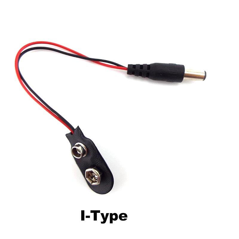 DC 5.5x2.1MM To 9V T I Type Clips Connector Buckle Connect Wires Black Red Cable Connection