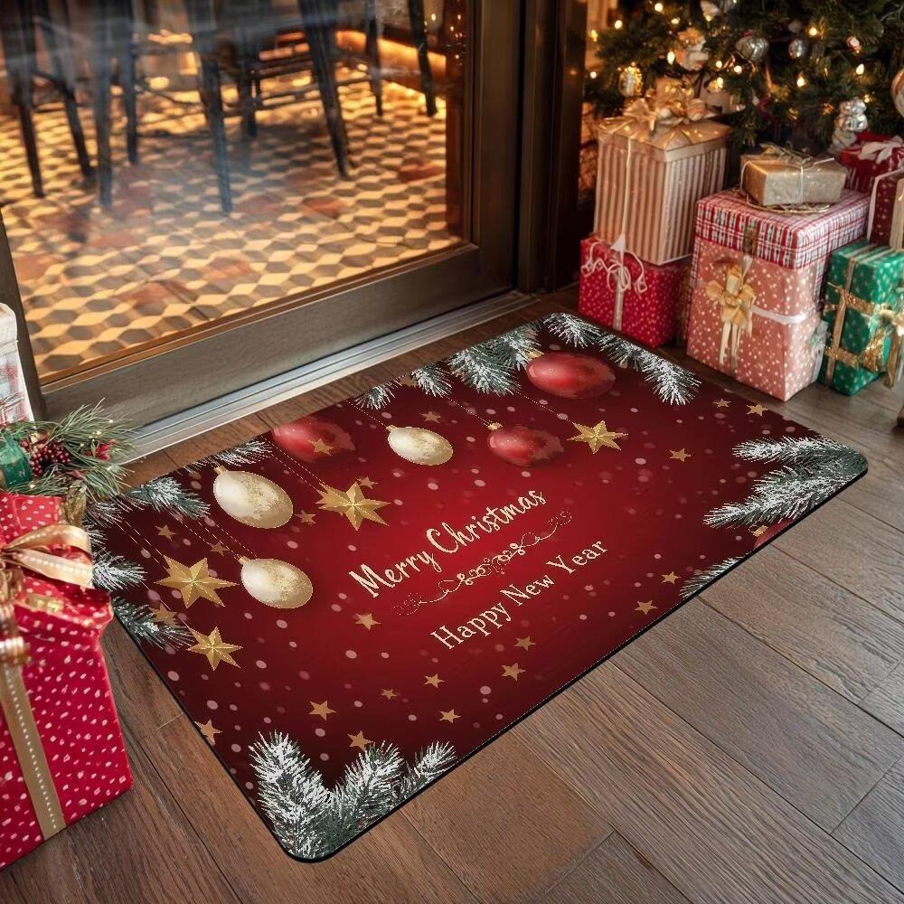 Christmas Dwarf Carpet Mat Merry Christmas Holiday Non Slip Carpet Snowman Santa Claus Pattern Home Entrance Foot Mat