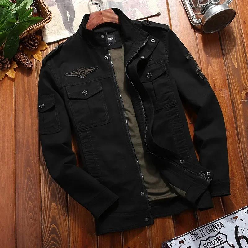 

Men Casual Cargo Jackets Men WorkJacket Windbreaker Jacket Coat Men Spring Autumn Outwear Slim Retro Jacket Mens M чёрный
