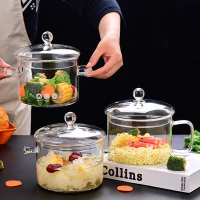 Transparante glazen pot met grote capaciteit, verdikte temperatuurbestendige binaurale instant noedelpot met deksel, kan worden verwarmd met open vuur, gezondheidspot