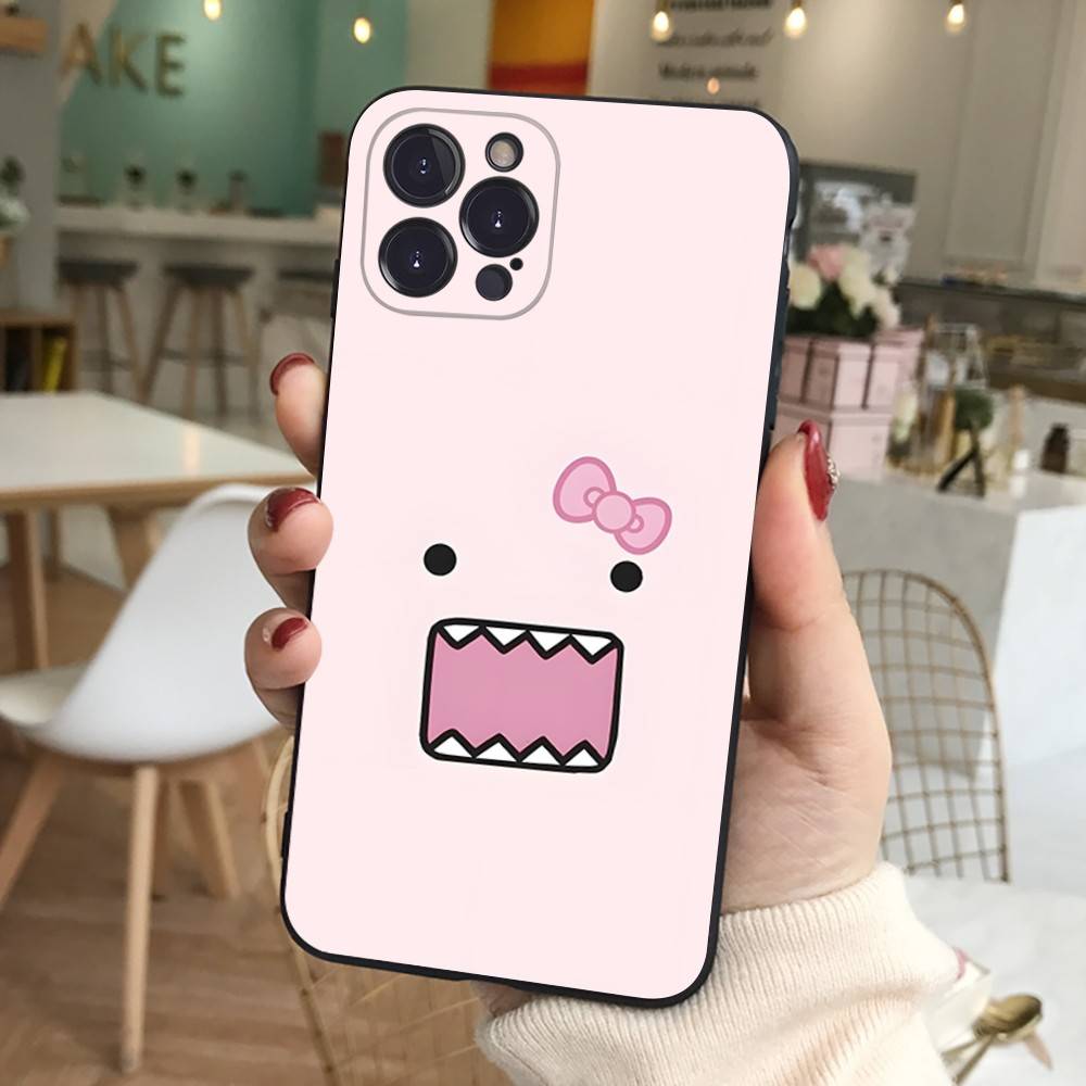 Cute Domo-Kun Black Soft Phone Case For IPhone 16 15 14 13 11 12 17 Pro Max Mini Plus