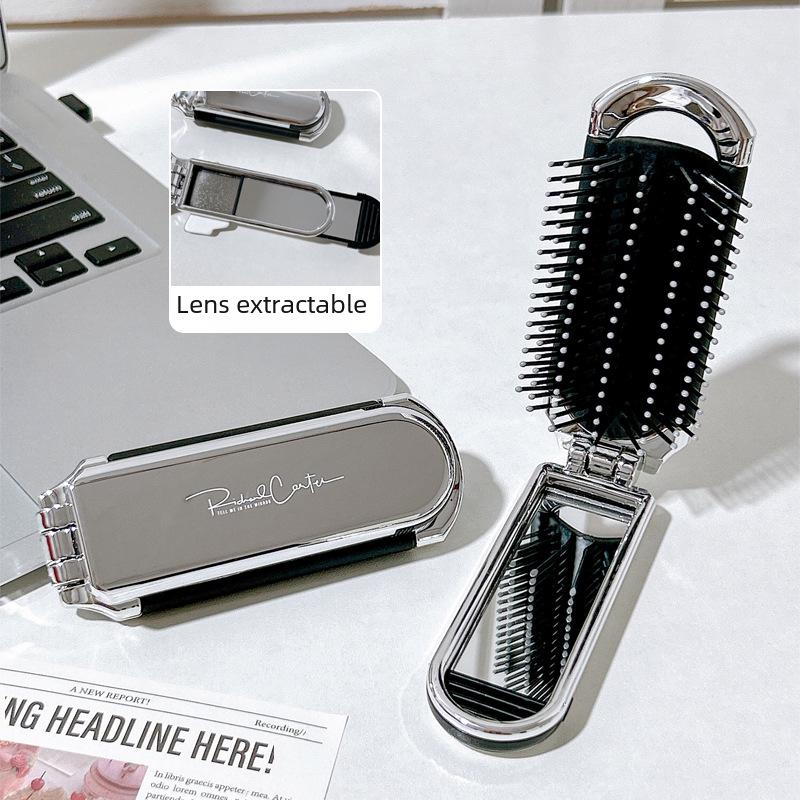 Compact Folding Air Cushion Comb & Mirror Duo – Mini Massage and Portable Haircare Essential.