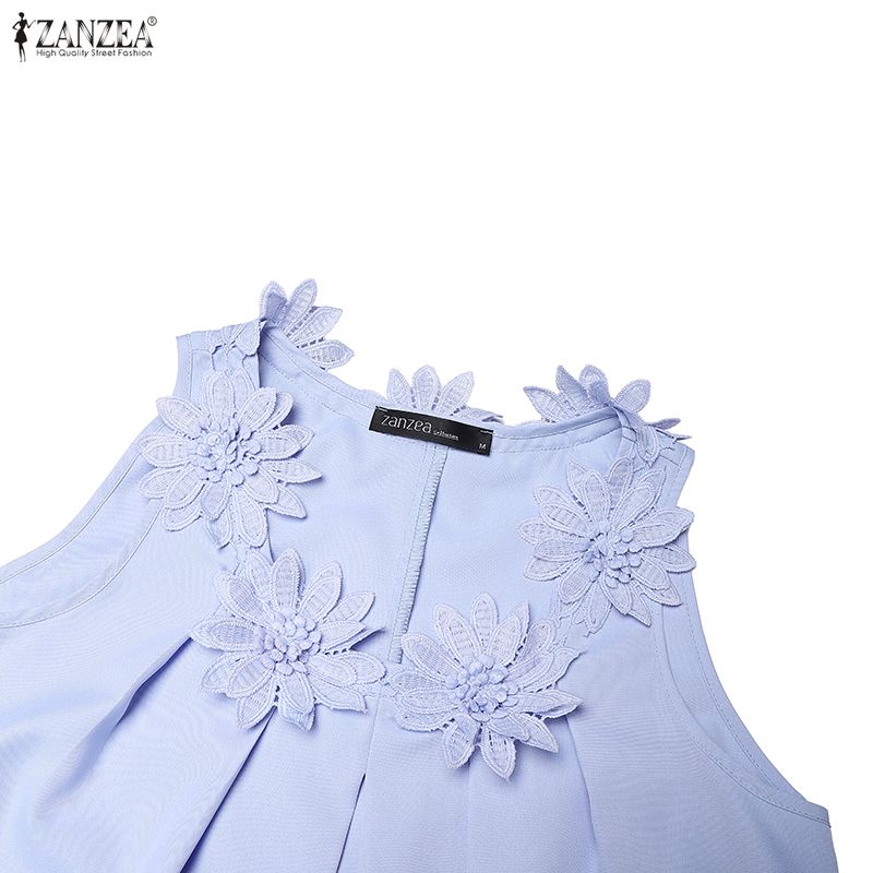 ZANZEA Bohemian Style Summer Casual Round Neck Sleeveless Long Dress