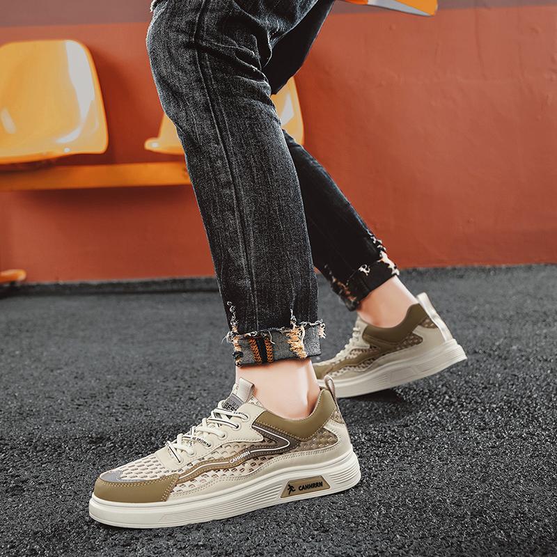 Modische Herrenschuhe 2025 Sommer Neu Atmungsaktiv Beige Schuhe Herren Trendig und Vielseitig Dicke Sohle Sports Board Schuhe Trendige Schuhe