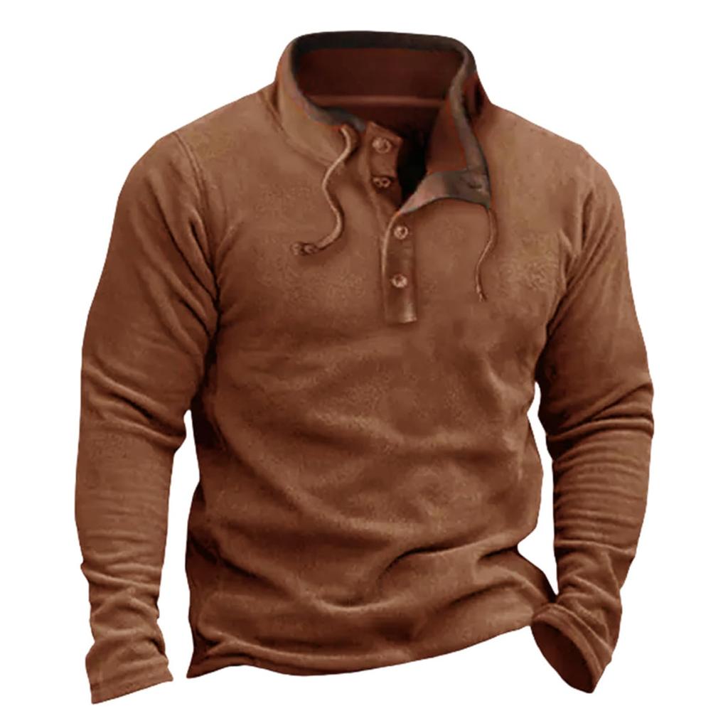 Men's Fleece Sweatshirt Quarter Button Stand Collar Lightweight Pullover Sweater Long Sleeve Casual Fall Sweatshirts