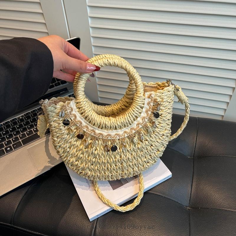 

Half-Round Rattan Woven Straw Bag Summer Women Messenger Crossbody Bags Girls Beach Handbag New Beach Straw Woven Shoulder Bag