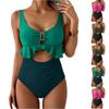 Damen Bunter Cut-out Badeanzug mit Rüschen und Trägern