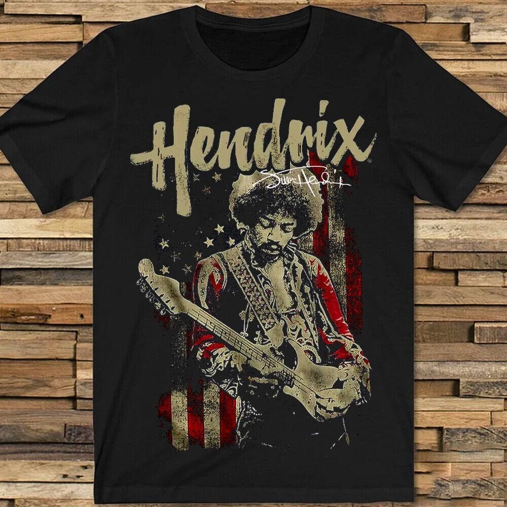 Hot Jimi Hendrix Guitar USA Flag TShirt Black All Size TShirt 1C230 Unisex T-Shirt S