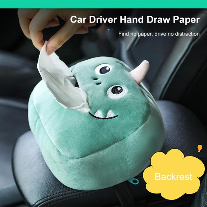 Green Dinosaur Tissue Box Cute Plush Removable Tissue Boxes Universal Auto Home Room Paper Case Animal Decoration Bracket