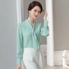 Bow Beading Elegant Chiffon Shirt Office Lady Fashion Casual All-match Blouse Commuter Basic Solid V-Neck Chic Women's Blouses