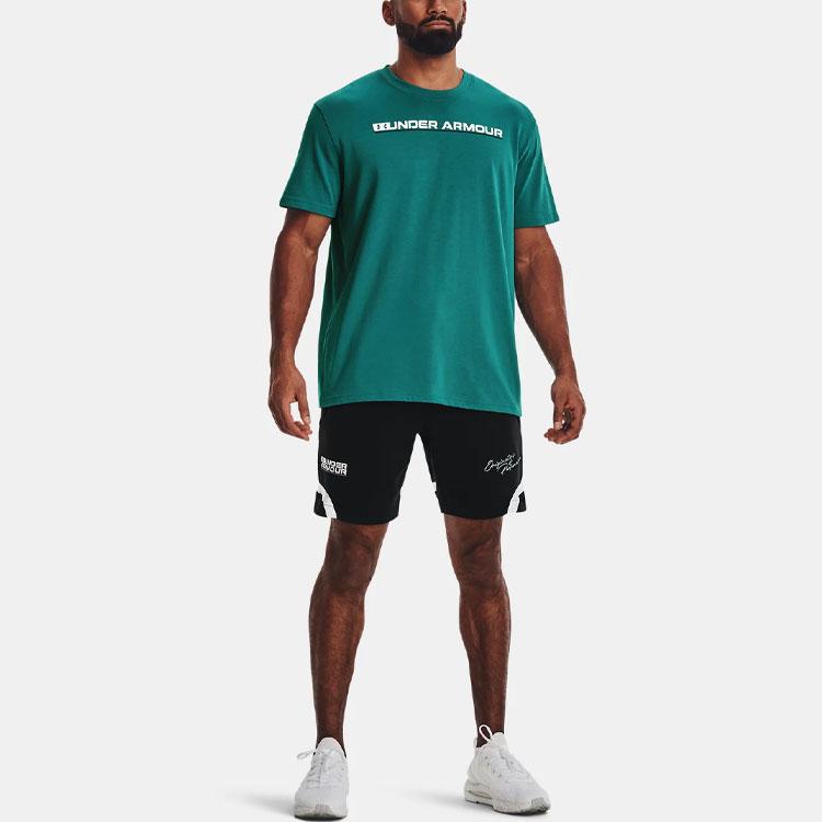 Under Armour Logo Print Crew Neck Short Sleeve T-Shirt Men Tops Aqua-Green 1370533-452