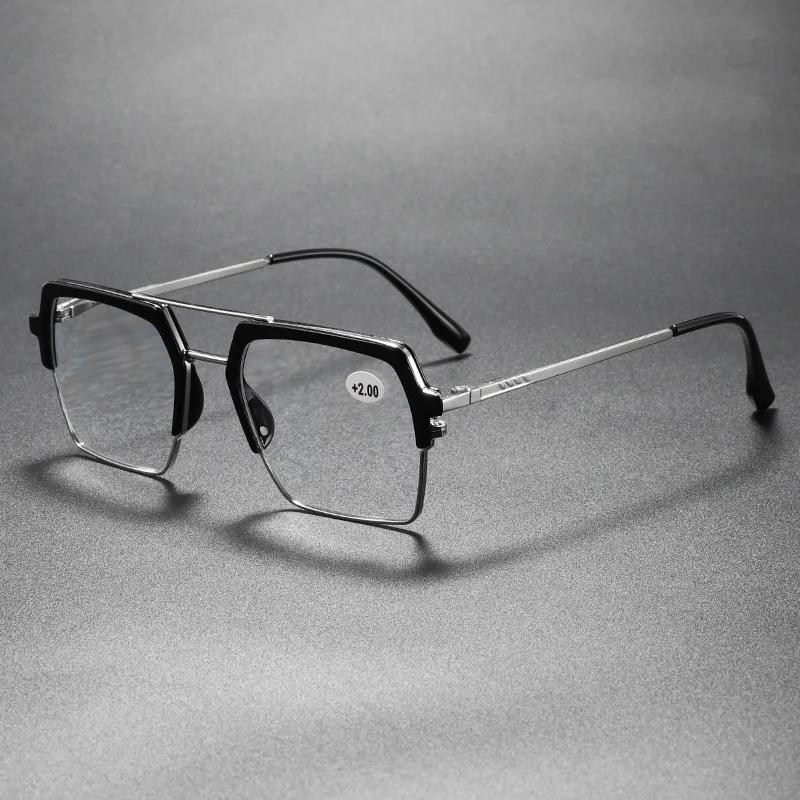 Men's Fashion Personalized Double Beam Reading Glasses Neutral Fashion Square Large Frame High-definition Presbyopia Glasses