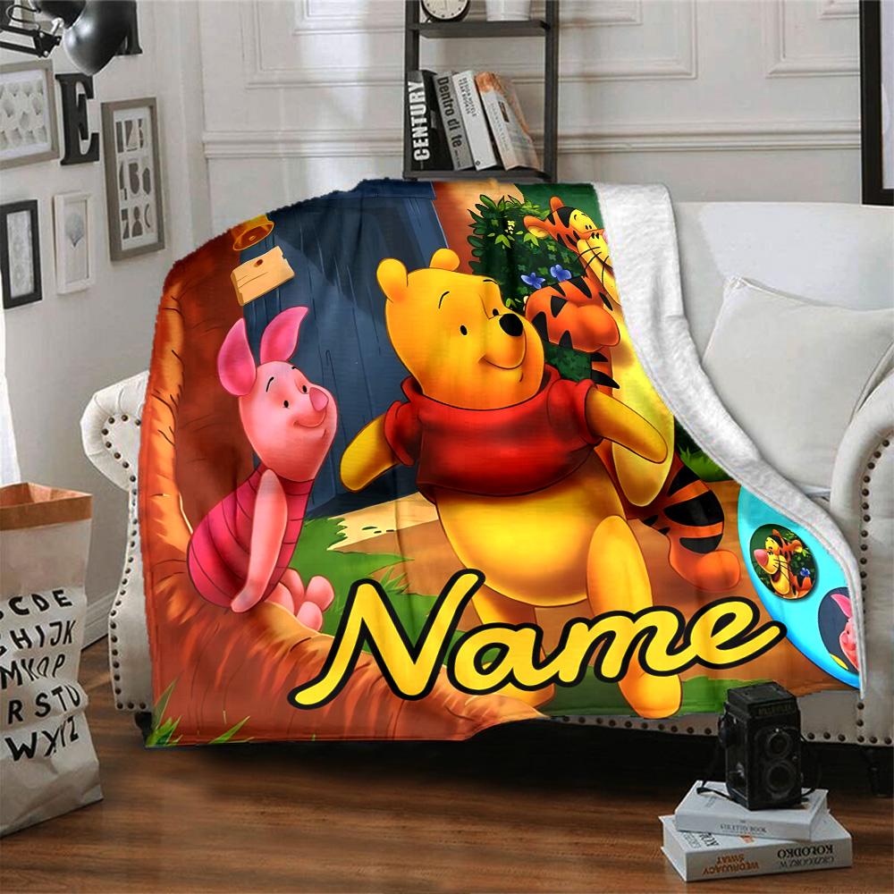 Custom Name Winnie Pooh Adventure flannel Blanket for Super Soft Cute Comfort Blanket for Travel Bedding Couch Sofa Blanket