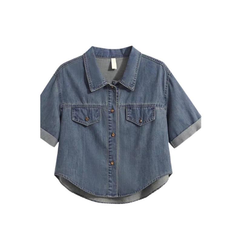 Summer 2026 Retro Hong Kong Style Petite Women's Short-Sleeve Denim Shirt