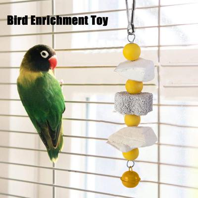 Bird Toy Colorful Hanging Parrot Toy with Beads Natural Wood Bird Cage Toy Grinding Stone Pet Supplies for Parrot Parakeet Hamster Rabbit
