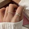 2pcs/set Silver Color Rings Double Hollowed-Out Imitation Pearl Adjustable Ring Women Fashion Light Luxury Party Jewelry