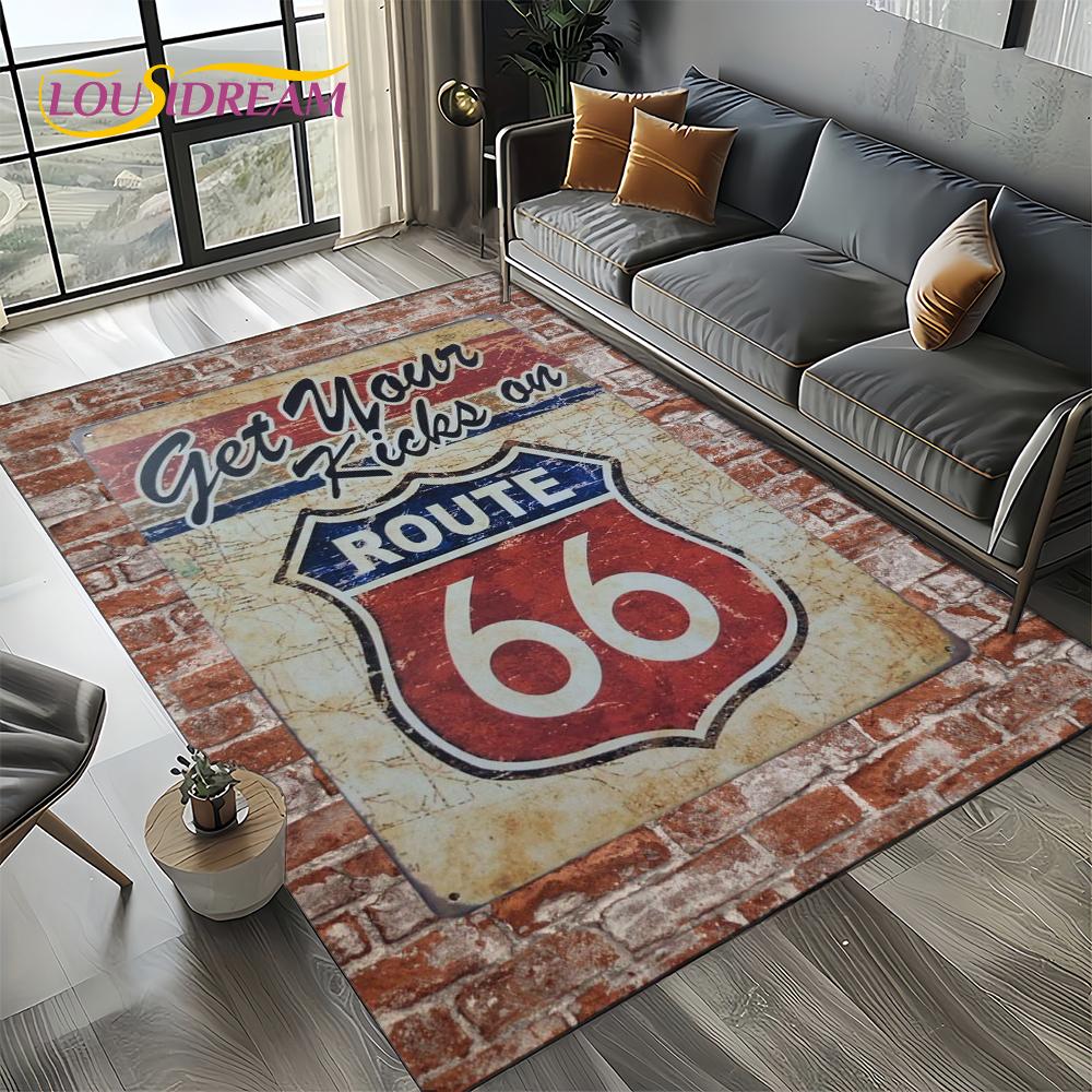 Retro America Historic Route 66,Mother Road,mãe EstradaCarpet Rug for Living Room Bedroom Home Sofa,Area Rug Non-slip Floor Mat