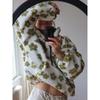 Winter Autumn Women Fleece Sweatshirt Floral Fuzzy Pullover Top Fashion Warm