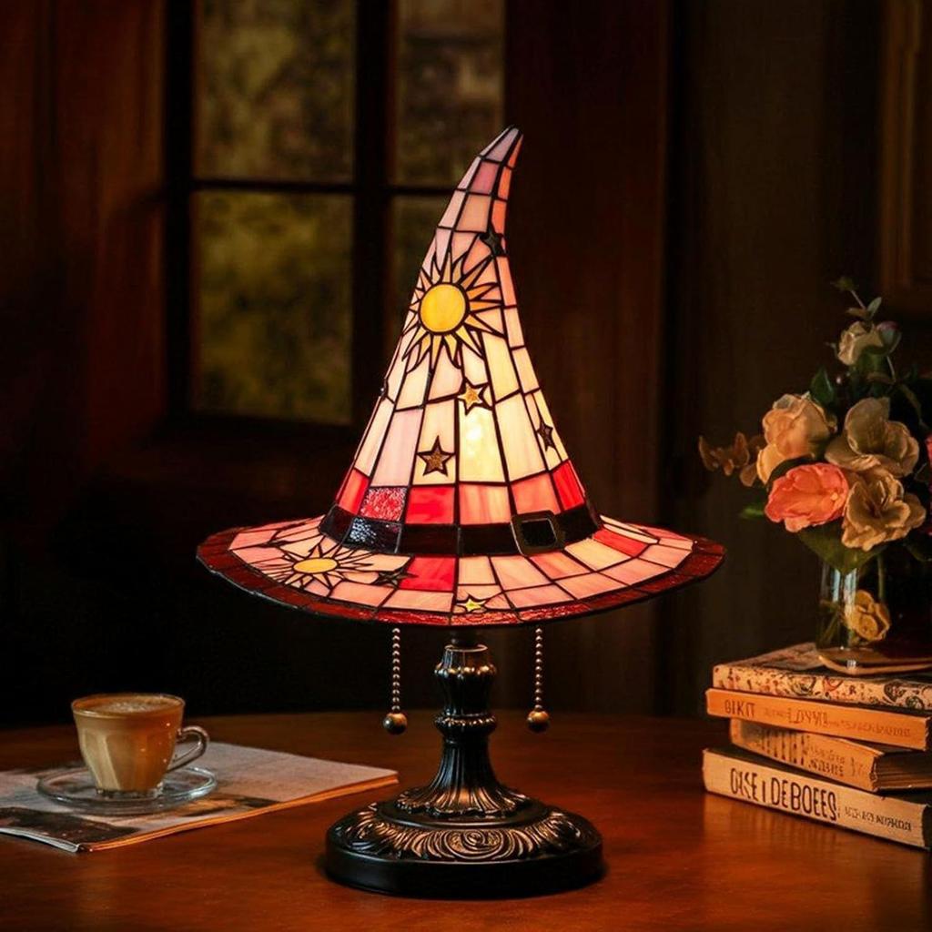 Lampa w kształcie Kapelusza Czarownicy na Halloween Żywiczny Ozdoba Lampka na USB Dekoracja, Świąteczna Lampa Stołowa