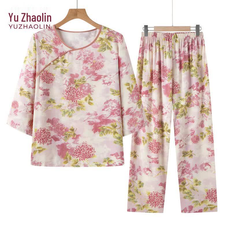 Yuzhaolin Women s Chinese Style Summer Loungewear Set 3XL