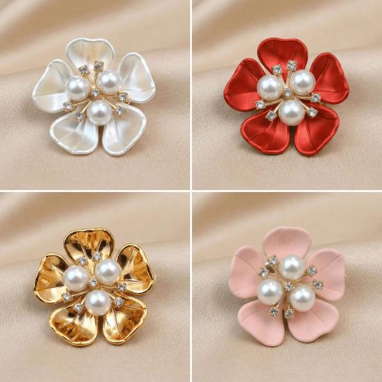 Flower Cufflinks Faux Pearl Rhinestone Flower Button Covers for Women Dress Shirts Crafting DIY Embellishments Gifts