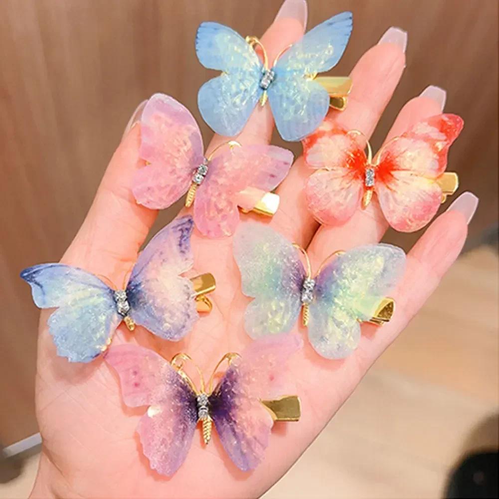 6pcs Set of Children's Butterfly Hair Clips Colorful Butterfly Hair Clips Sequin Hairpin Headwear Hair Accessories