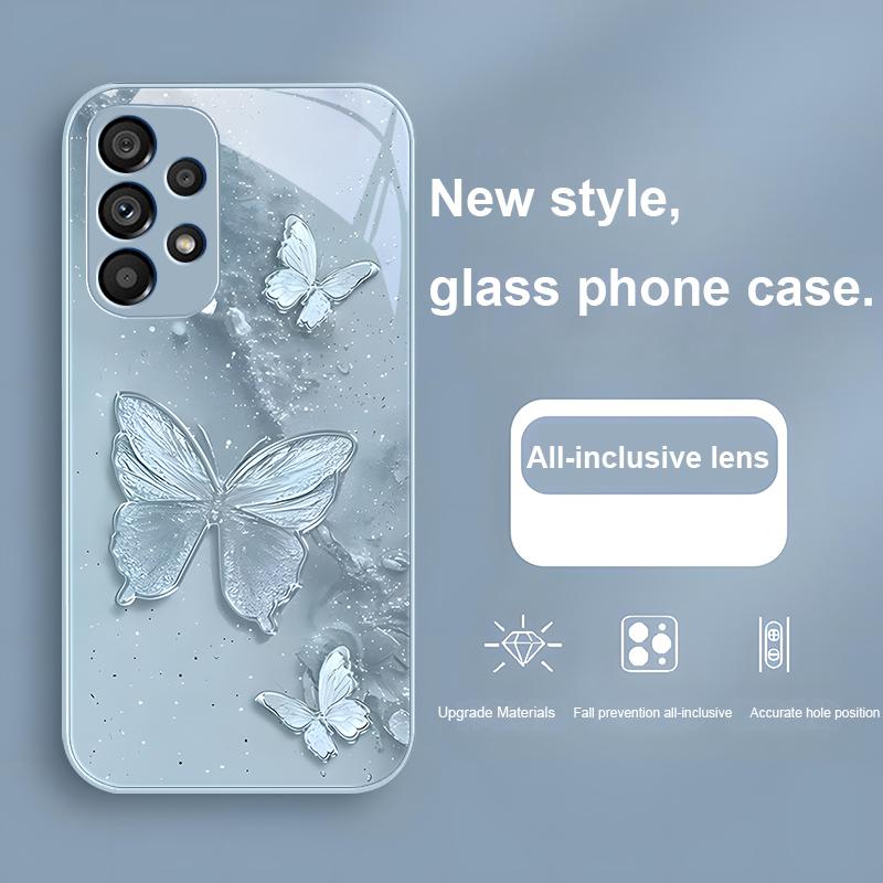 Golden Butterfly Pink For Samsung Galaxy S23 U Ltra 24 Plus S20 21 FE S25 Ultra A70 A72 73 51 52 53 Tempered Glass Phone Case