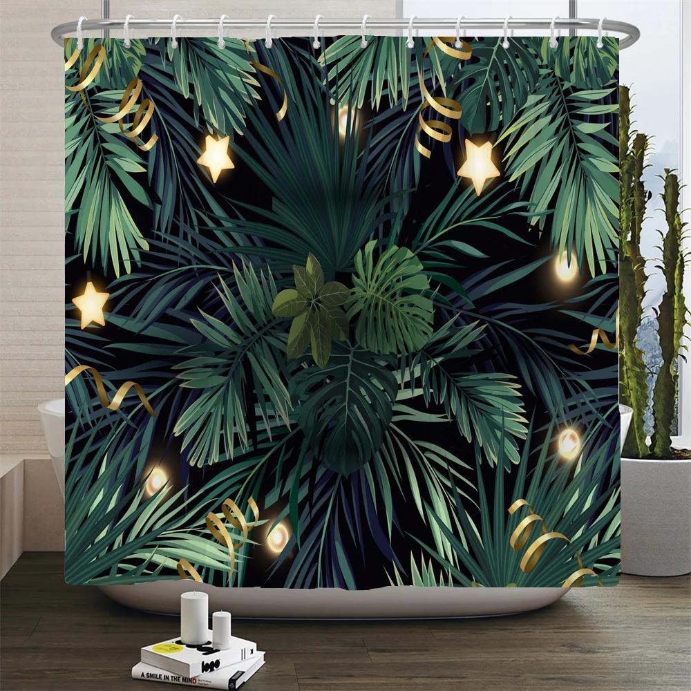 

Green Plant Leaves Printed Shower Curtains Waterproof Polyester Curtain With Hook Decoration Bathroom Curtains 3D Shower Curtain W60H190(CM)-1 Pcs