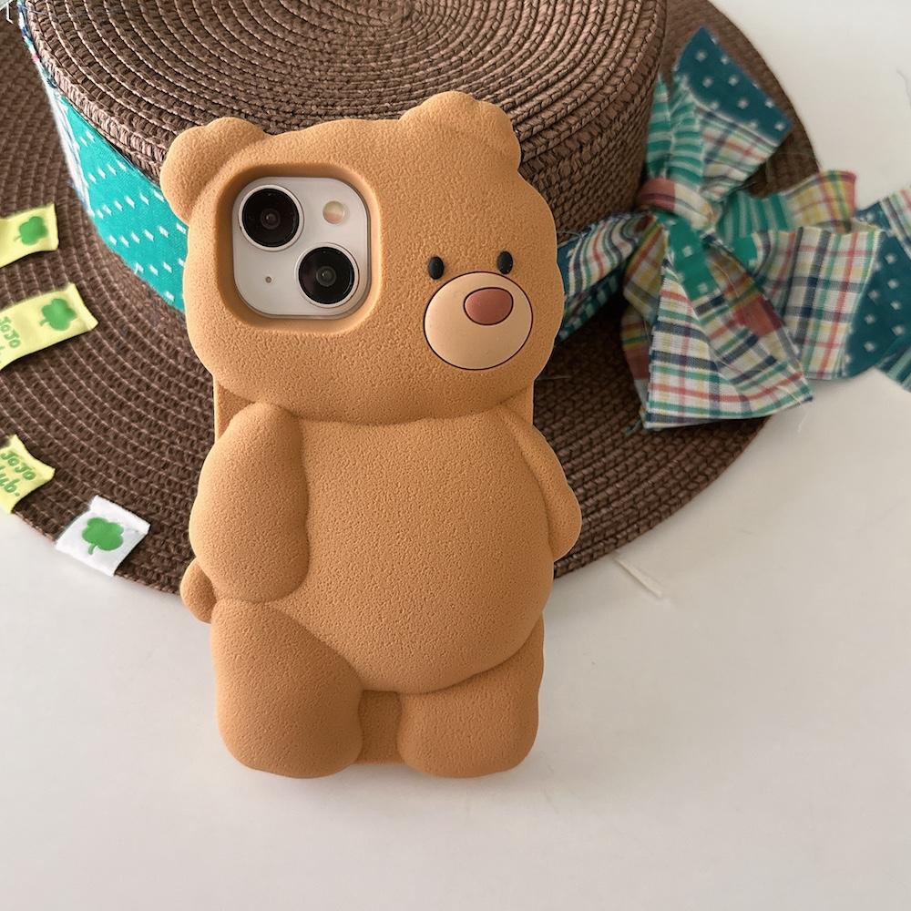 Custodia in Silicone Orsetto Carino 3D per iPhone 13 14 15 16 Pro Max INS Cartone Animato Animale Adorabile Copri Telefono Antiurto