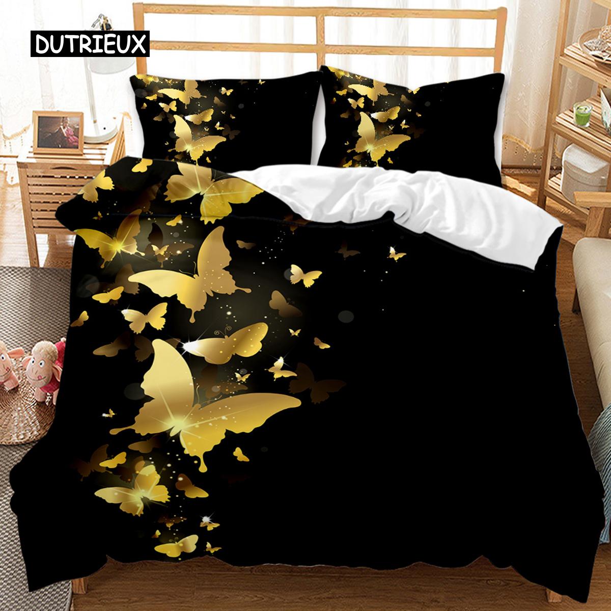 

Golden Butterfly Bed Cover Package Exotic Luxury Style Bed Ensemble for Adults Girl Butterfly Queen Dimension King Dimension Size Polyester Qulit EU single(135x200cm)