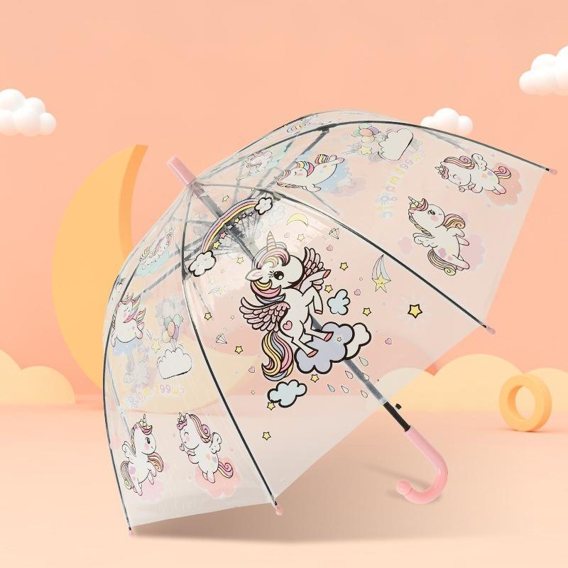 Przezroczysty parasol dla dzieci, kreskówkowy, uroczy, 17-calowy, z długą rączką, dla przedszkolaków i uczniów szkół podstawowych, hurtowa sprzedaż, nadruk logo