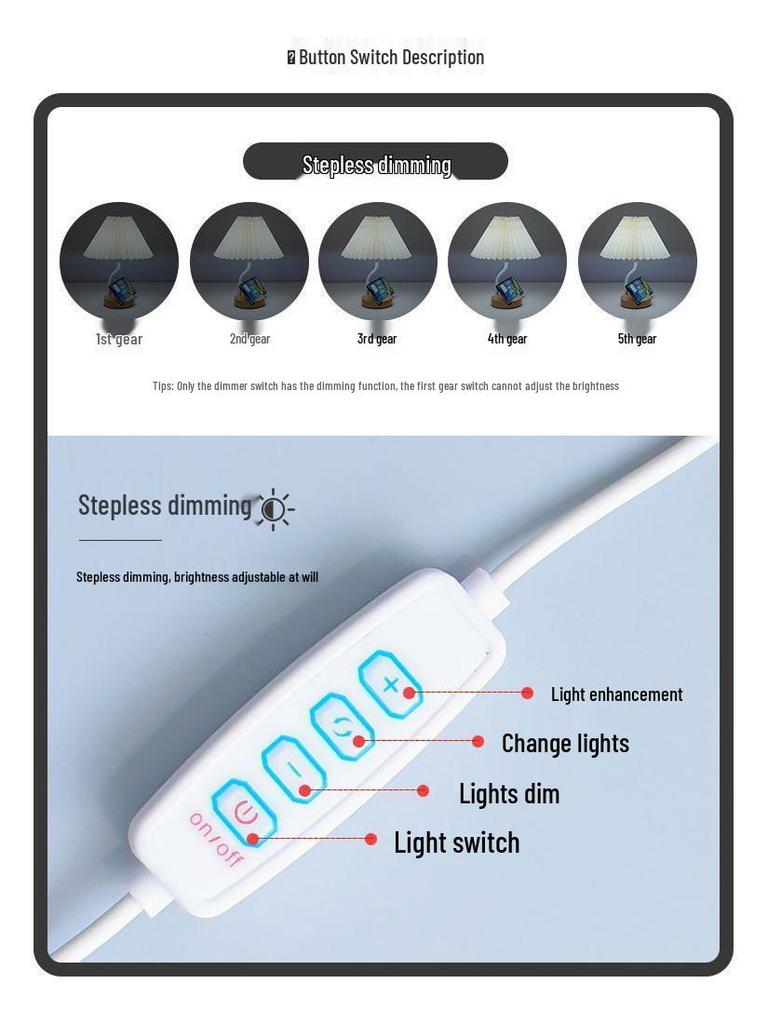 Multifunctional Pleated Bedside Table Lamp with Storage & Remote-Control Night Light