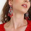 Vintage Ethnic Ruby Tassel Earrings - Long, Retro, and Bold Design