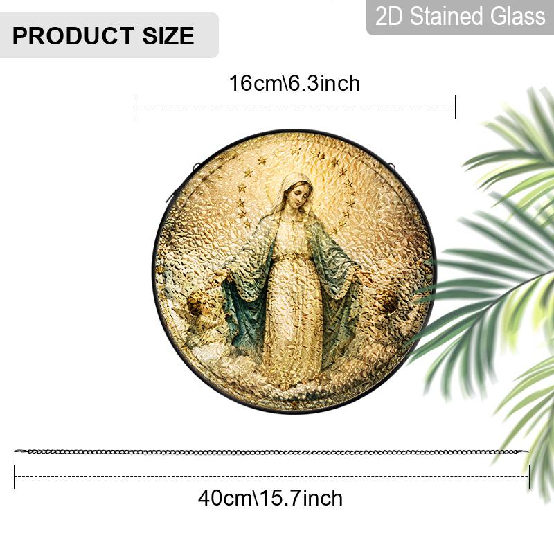 2D Flat Stained Glass Suncatcher, Virgin Mary Stained Glass Suncatcher Window Hanging, Catholic Theme Window Garden Decor, Decorative Suncatchers 6.3inch
