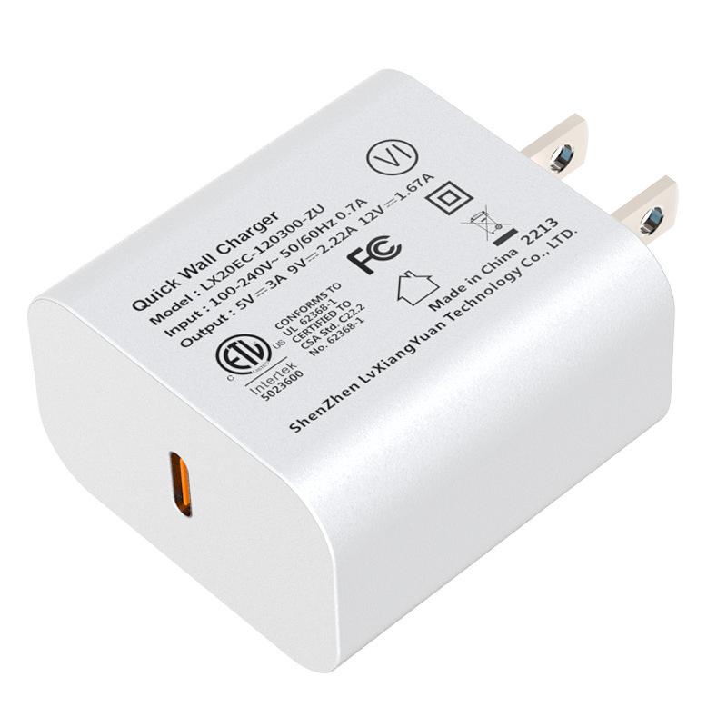 PD20W Fast Charging Multi-function Mobile Phone Charger, ETL-Certified with Single USB-C Port.