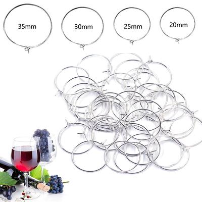 100 adet Şarap Etiketleme Gümüş Metal Şarap Kadehi Charm Halkaları Tel Çemberler İçecek İşaretleyicileri 20mm-35mm şarap kadehi çemberleri