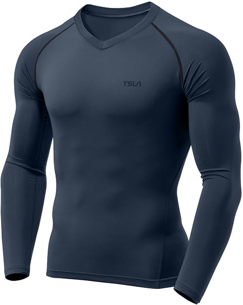 Tesla Compression UV Compression Sports Sports Base Men's Wear, V-Neck, Protection, Sweat-Wicking, Quick-Drying, Shirt, Undershirt, Running, Training,