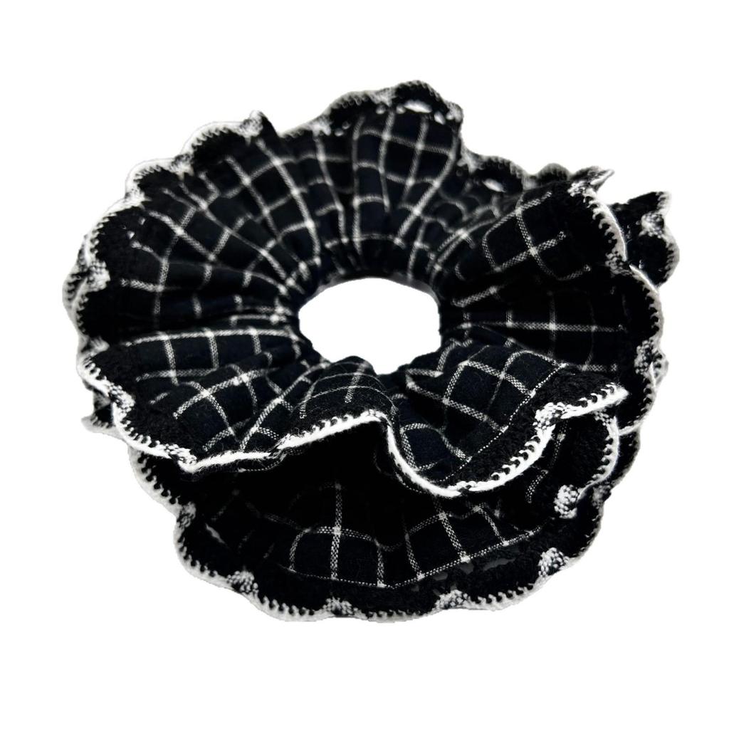 Women's Retro Black Floral Lace and Polka Dot Scrunchie Hair Accessories