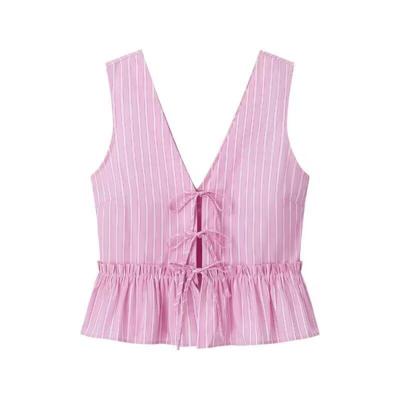 European and American style, new women's fashion, chic, fashionable, versatile, fashionable pink stripe set