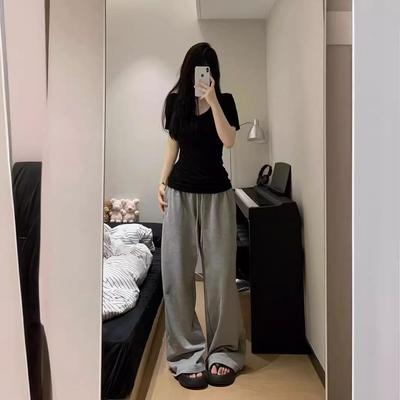 Trendy Black Collared Short Sleeve Cotton-Feel T-Shirt for Women - Summer Slimming All-Match Top