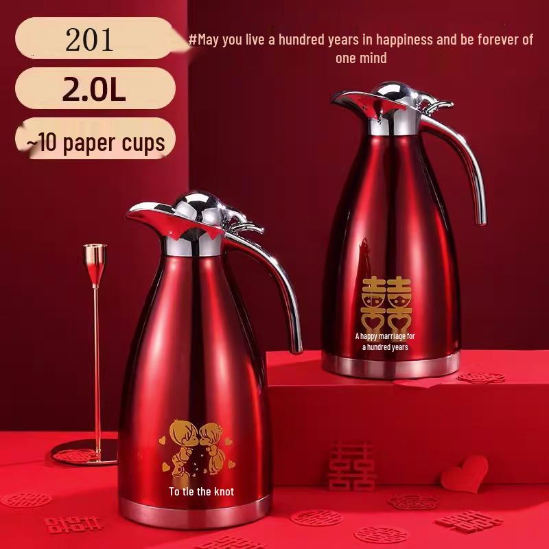 304 Stainless Steel Red Thermos Kettle - Small Insulated Festive Water Flask