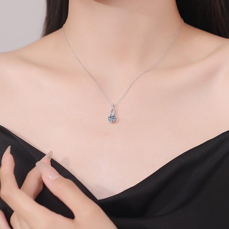 Womens Minimalist Gourd Pendant Necklace 1ct Moissanite Clavicle Chain