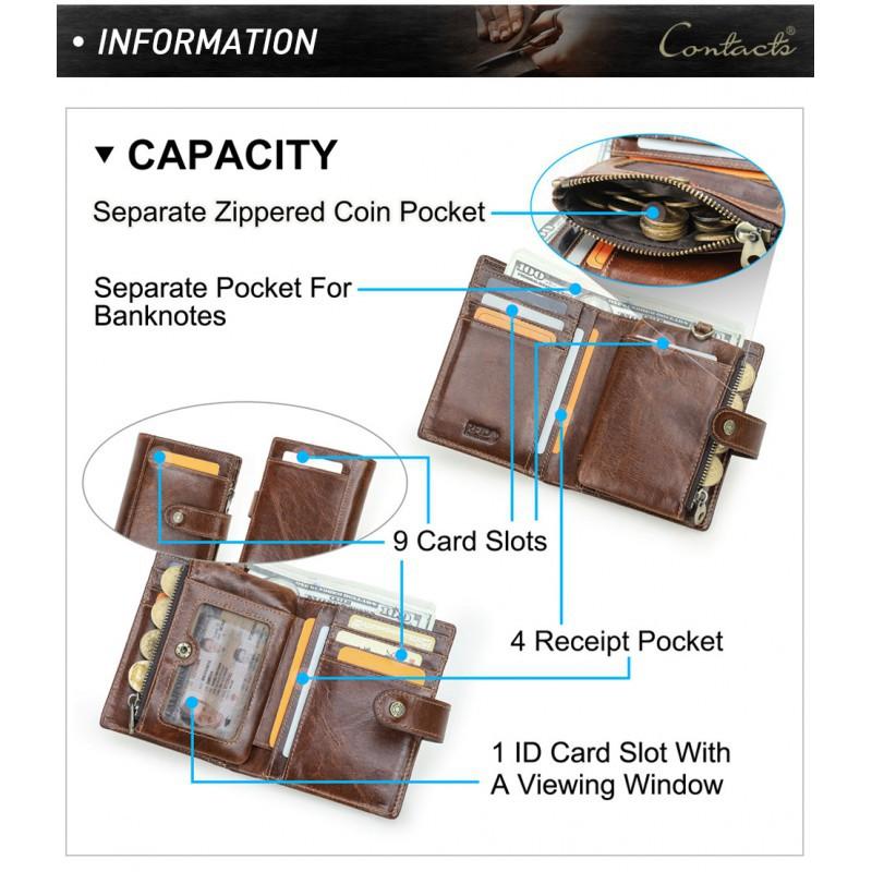 Full Grain Color Changing Head Layer Cowhide RFID Anti-theft Brush Men's Wallet Buckle Three Fold Leather