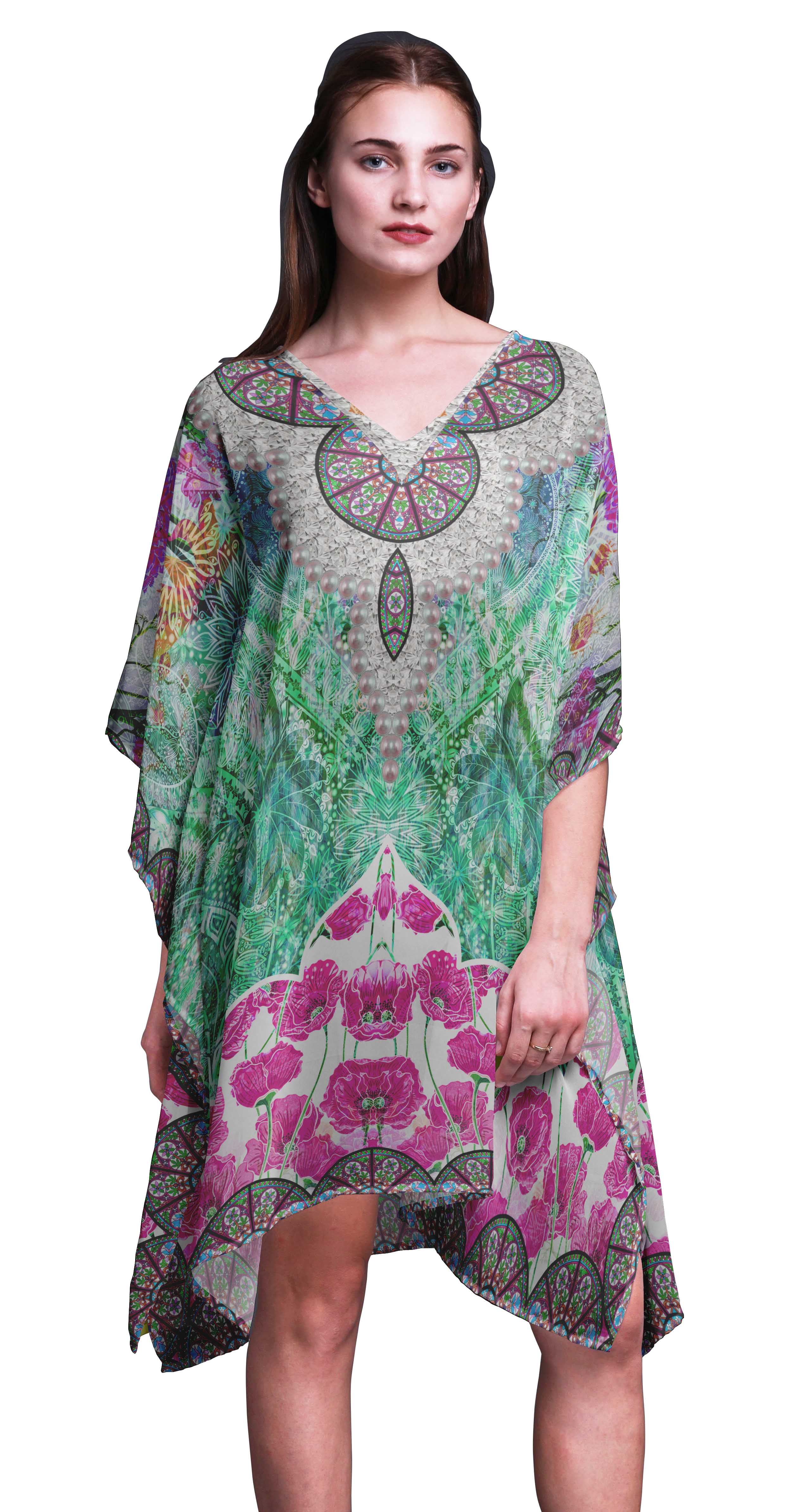 

Phagun Жіночий кафтан великих розмірів, літній одяг, пляжне укриття, кімоно, кафтан-4X-5X XL-3X кольору морської хвилі