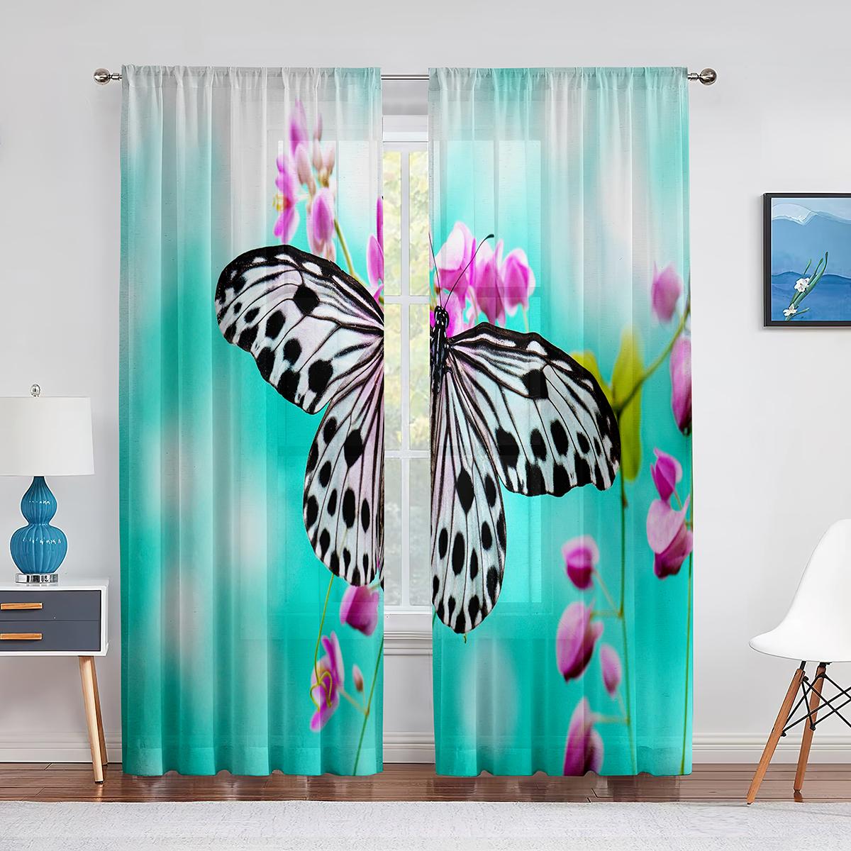 

Фэнтезийный фиолетовый бабочка, прозрачная вуаль, занавеска с крыльями бабочки, шифоновые оконные тюлевые шторы для гостиной, спальни, кухни 1 PCS W100XH250cm&Grommet Top