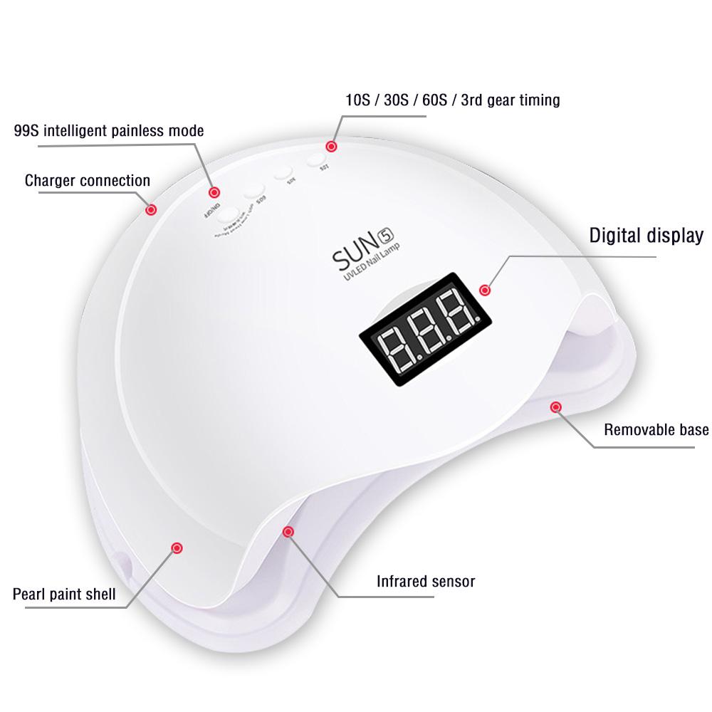 48W SUN5 neglelampe Lampara UV LED-lampe 24Leds negletørker for alle geler Lakkherdende lamper med smart sensor manikyrverktøy