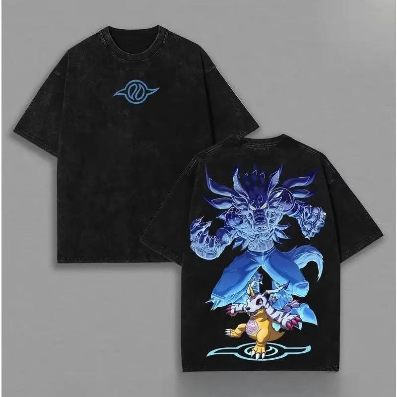 Summer Fashion Trendy Tee Angewomon Digimon Adventure T-shirt Anime Vintage Washed Oversized Tshirt Vintage Unisex Clothing