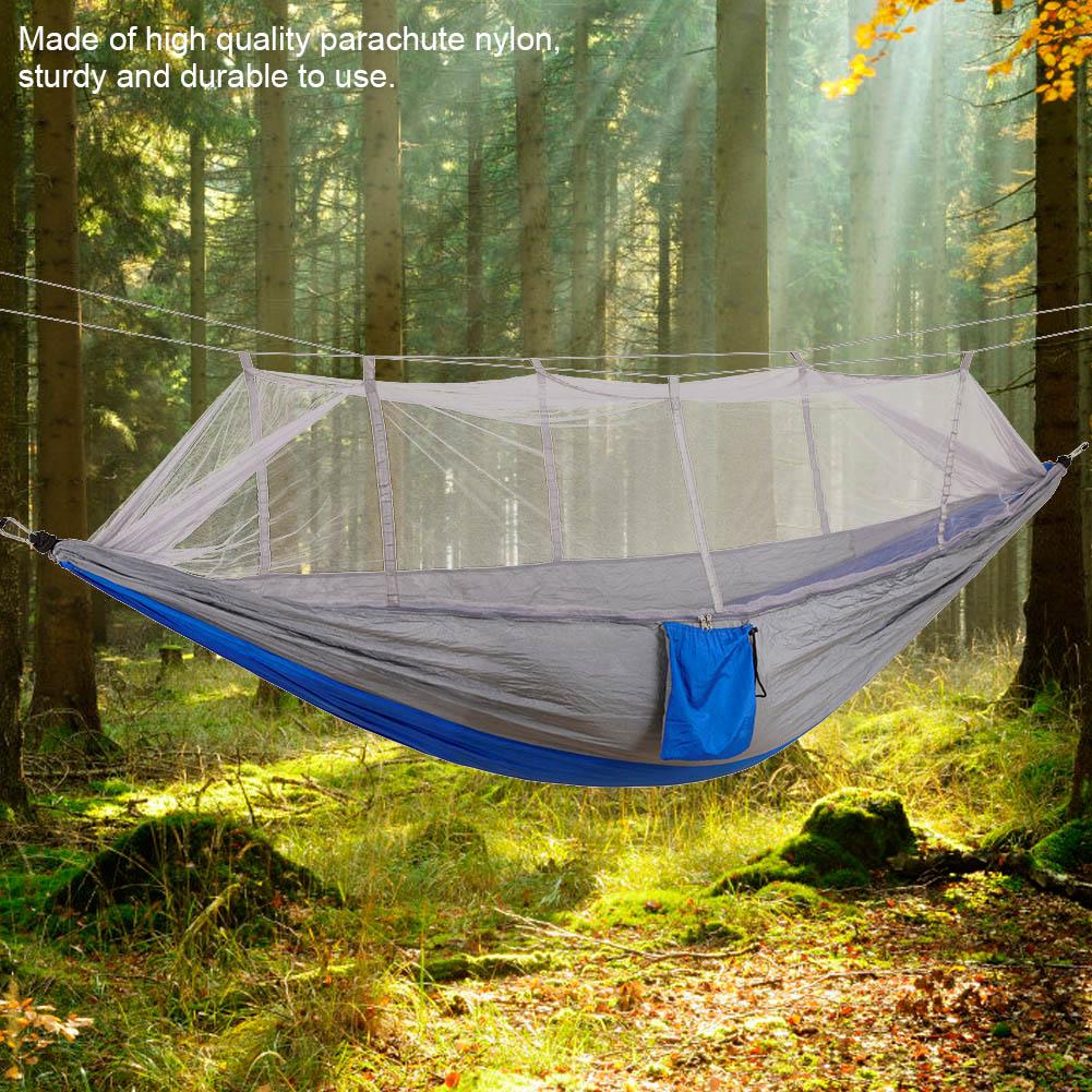 Portable Camping Travel Hammock Hanging Bed with Mosquito Net (Gray   Blue)