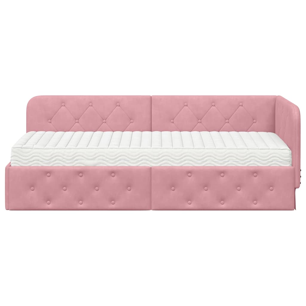 Corner Bed Frame Pink 80 X 200 Cm Velvet