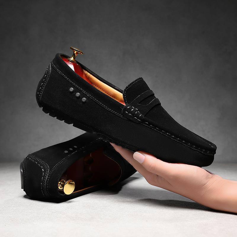 

Модная обувь больших размеров, ленивые слипоны, деловой кэжуал, мужская обувь, модная трендовая обувь для вождения, плоская подошва, нескользящая, удобные кожаные лоферы 38 чёрный